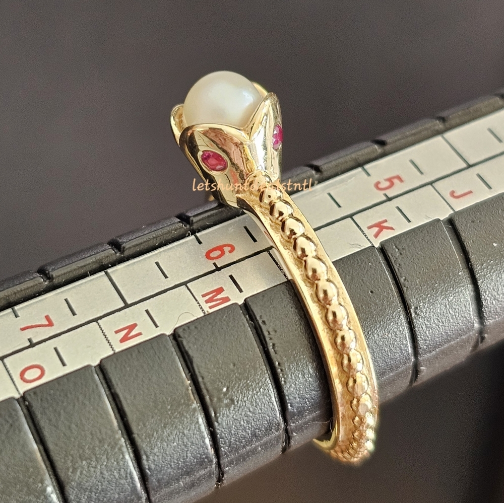 Pandora 14K Gold Pearl & Ruby Ring. Size 5.75.